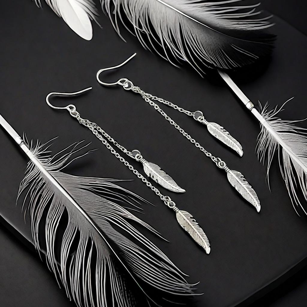 Chic Vintage Feather Leaf Tassel Earrings Chain Lightweight Dangle Design for Fashion-Forward Style Perfect Daily Wear & Evening Party Accessories