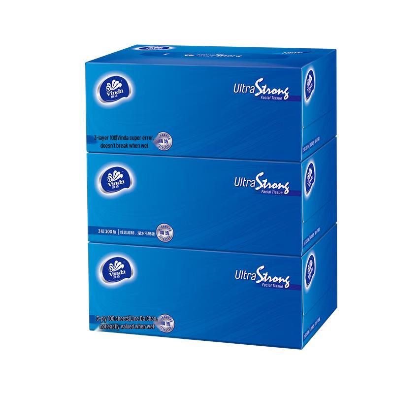Vinda Сверхпрочные 3-слойные бумажные салфетки для лица