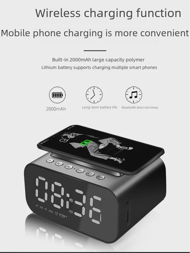 Retro LED Clock Bluetooth Speaker with 15W Wireless Charging for Hotels