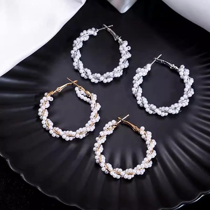Женские Серьги-Кольца с Жемчугом S925 Серебряная Игла Модные Легкая Роскошь Ювелирные Изделия