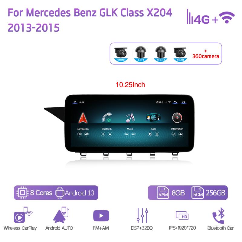 10.25/12.3" Android13 Для Mercedes Benz GLK Class X204 2013-2015 GPS Навигация Радио CarPlay 4G 360Камера Автомобильный Мультимедийный Плеер