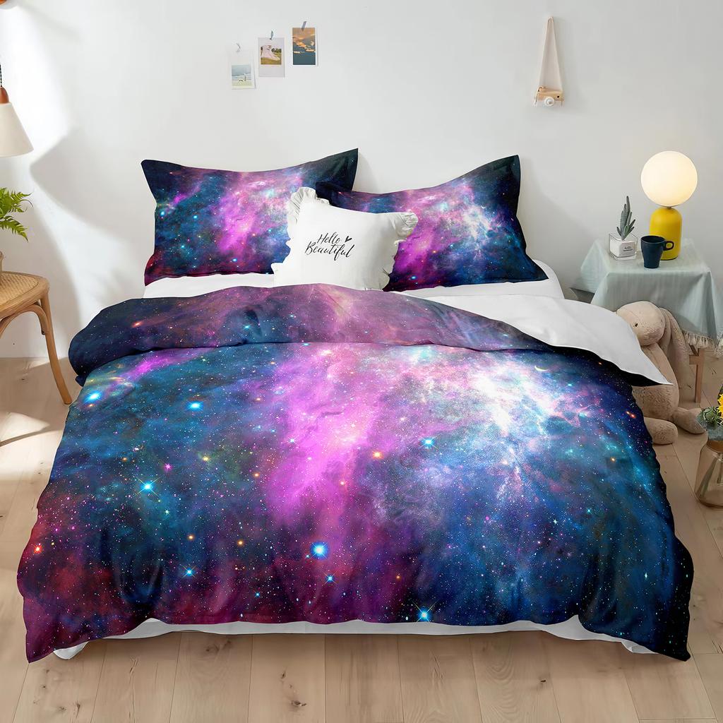 Комплект пододеяльников из полиэстера со звездным небом King Size, белая звезда, красочная галактика, звездное пространство, туманность, абстрактный космос для мальчиков и девочек