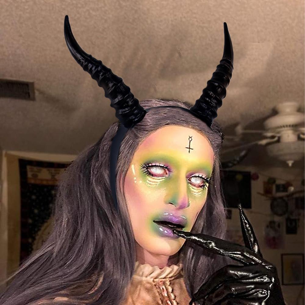 Devil Sheep Horn Headpiece Cosplay Women Gothic Animal Antelope Headwear Halloween Carnival Party Costume Props Gifts