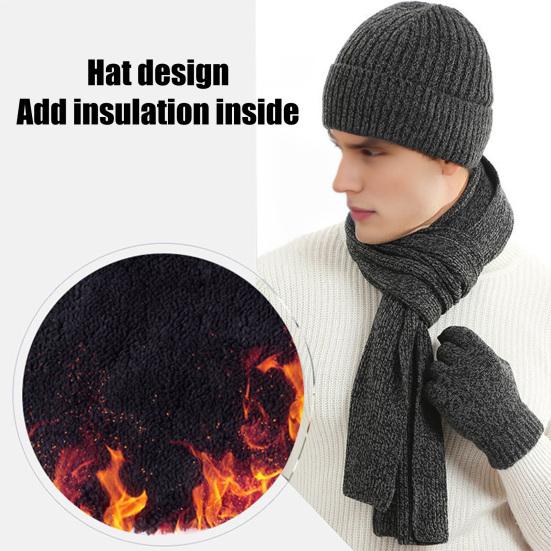 3Pcs/Set Women Winter Hat Scarf Gloves Set Solid Color Knitting Hat Long Scarf Touchscreen Gloves Set Winter Accessories