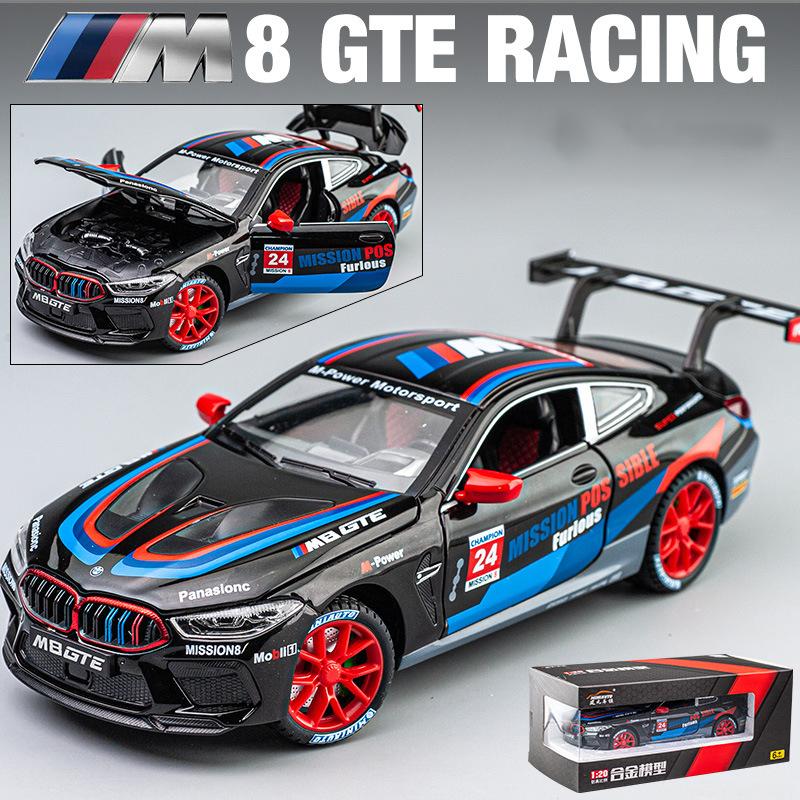 1/24 Scale M8 GTE Racing Diecast Car Model Toy, Pull Back Toy Vehicle with Sound and Light for Kids Toddler Boys Girls Gift Collection
