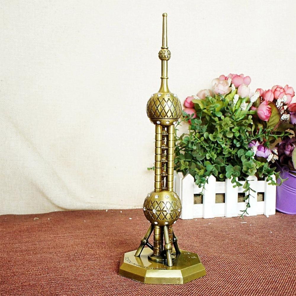 Metal Craftsmanship Oriental Pearl Tower Model Landmark Figurine Model For Home Office