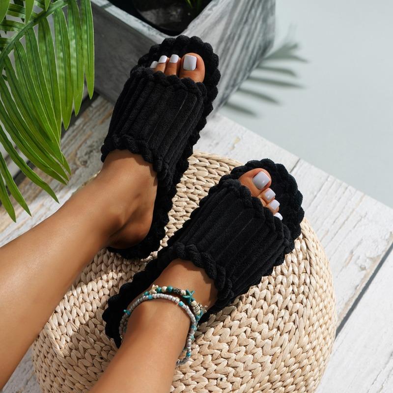 Трансграничная внешняя торговля большого размера новые однотонные замшевые легкие и удобные женские тапочки на плоской подошве для повседневного отдыха дома