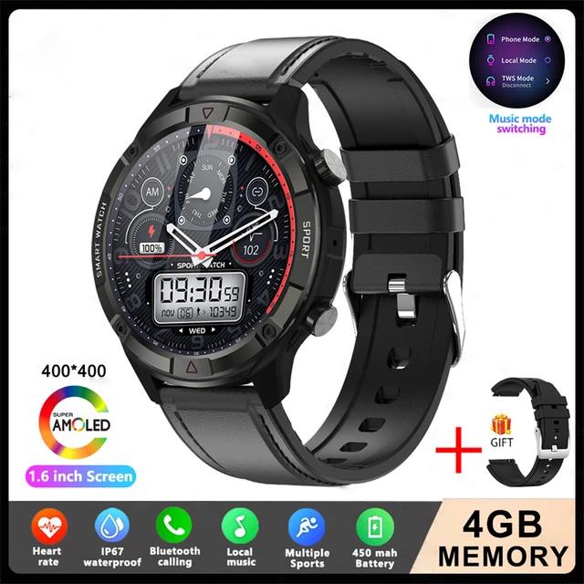 LUCKYSTART Smart Watch Men 2024 Новые спортивные часы с дисплеем 1,6 дюйма AMOLED, 4G ROM, голосовые вызовы, локальная музыка, водонепроницаемые мужские умные часы