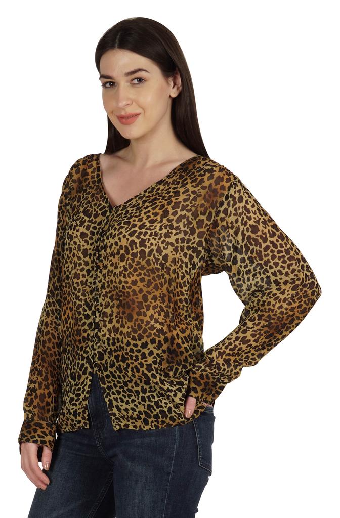 Moomaya Printed Women  S Button Down Shirt Long Sleeve Tshirt V-Neck Tunic