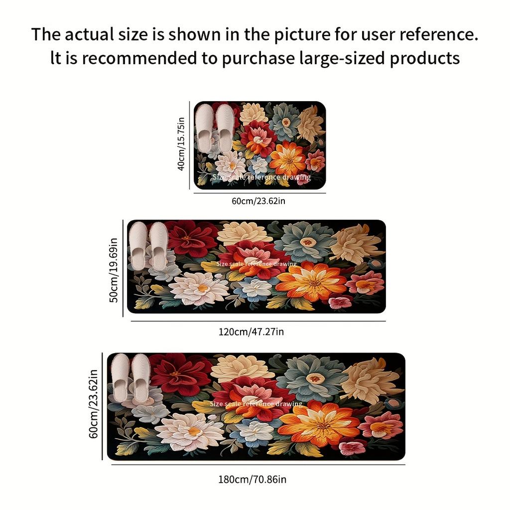 Восточный стиль, цветочный узор, коврик для бега, кухонный коврик, мягкий утолщенный кухонный коврик, водонепроницаемый, нескользящий, маслостойкий, напольный коврик, коврик для бега
