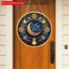 2D Flat 20*20cm 1pc EID Mubarak Bright Moon&Flowers&Lantern Pretty Round Wooden Pendant, Star Sky Theme Gorgeous Retro Style Ceiling Hanging Ramadan
