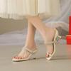 Мода 2024 года, новые босоножки на высоком каблуке для женщин, французские высококачественные босоножки с ромбовидным узором и прямым ремешком, летняя одежда, женские тапочки, женская обувь