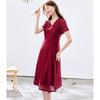 High end exquisite dress V-neck high-end 26 year spring/summer mid length skirt A-line skirt short sleeved lace dress