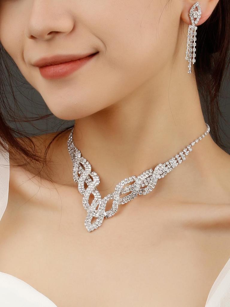 «Свадебный комплект из ожерелья и серег в европейском и американском стиле с полыми бриллиантами»