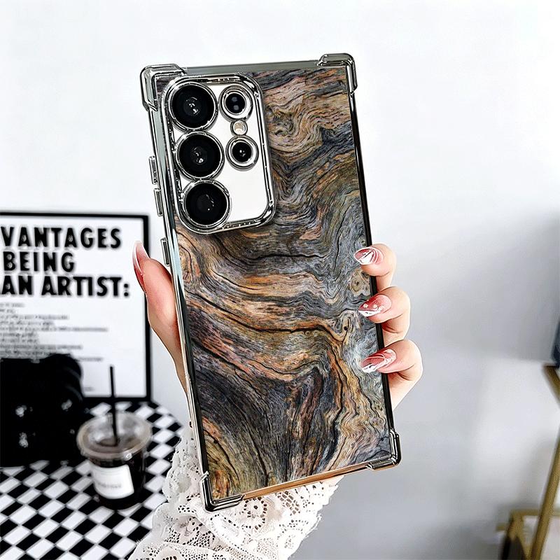 Винтажный Чехол для Телефона с Рисунком под Дерево и Покрытием для Samsung Galaxy S24 S25 FE S26 Edge S23 Ultra S22 S21 Plus S20 Противоударный Airaba