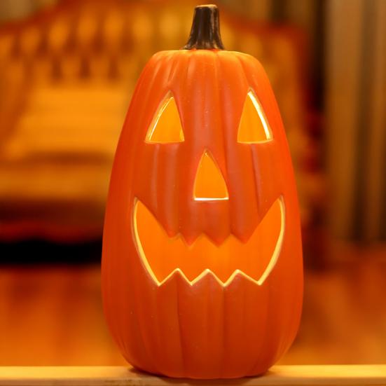 Halloween Pumpkin Lantern Spooky LED Light Up Pumpkin Figurine for Indoor Outdoor Halloween Tabletop Decor