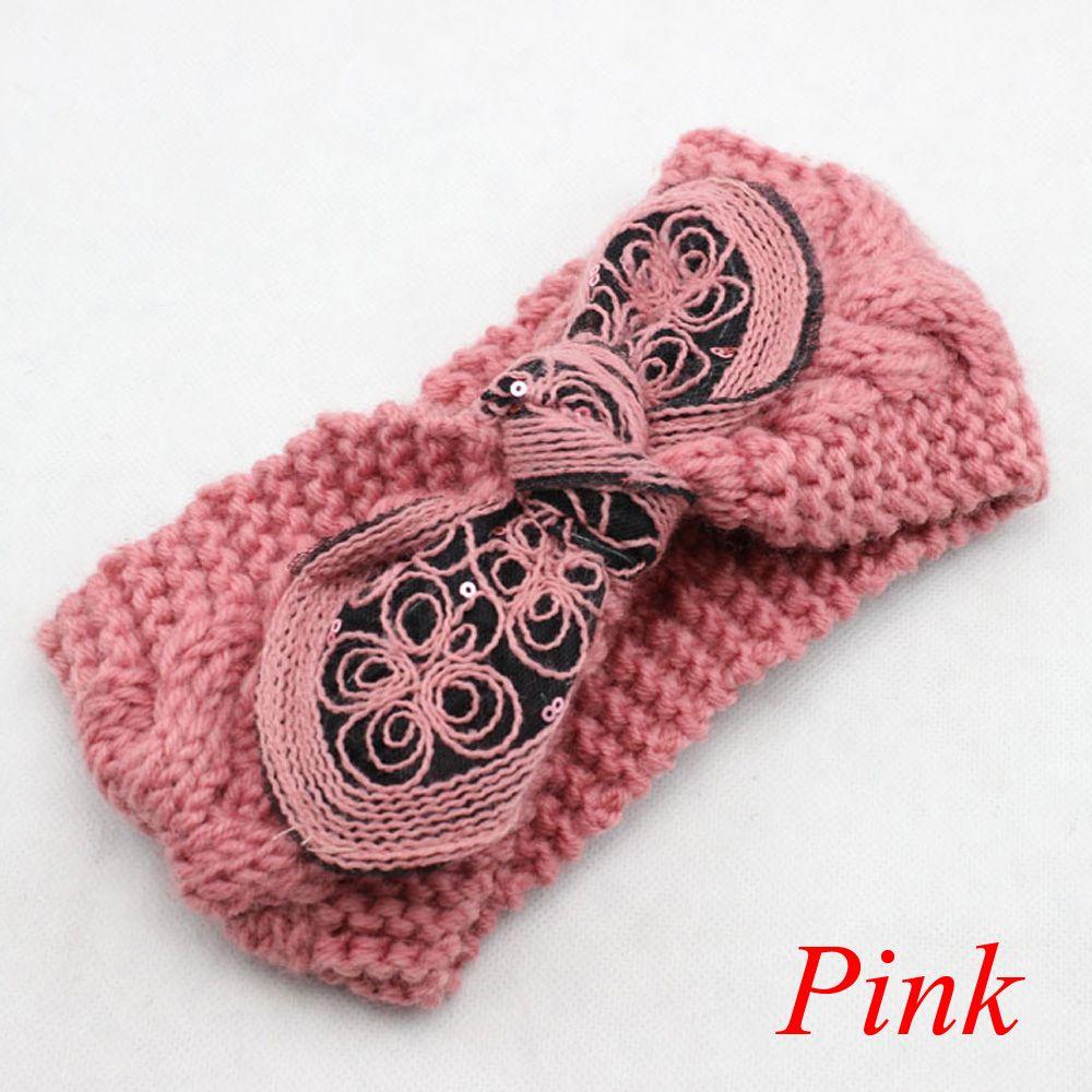 Богемская Женская Девичья Цветочная Повязка на Голову с Бантом и Ушками Кролика Тюрбан Вязаная Крючком Повязка на Волосы