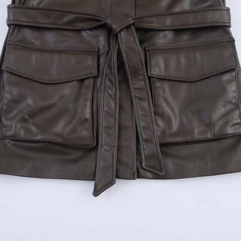Araltay New Arrival Fashion Style Women's Clothing Fashion All-Match Minimalist Pocket Decoration Imitation Leather Jacket Outwear 4341766