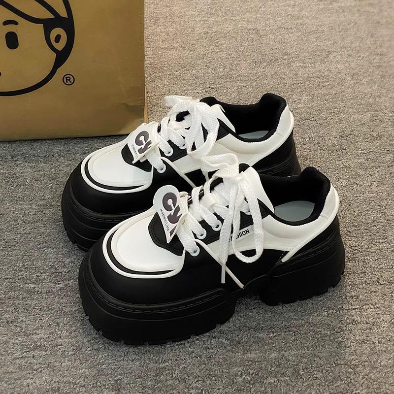 Muffin Platform Bread Shoes Women's Shoes Versatile New Small Feet Small Shoes Black and White Panda Shoes