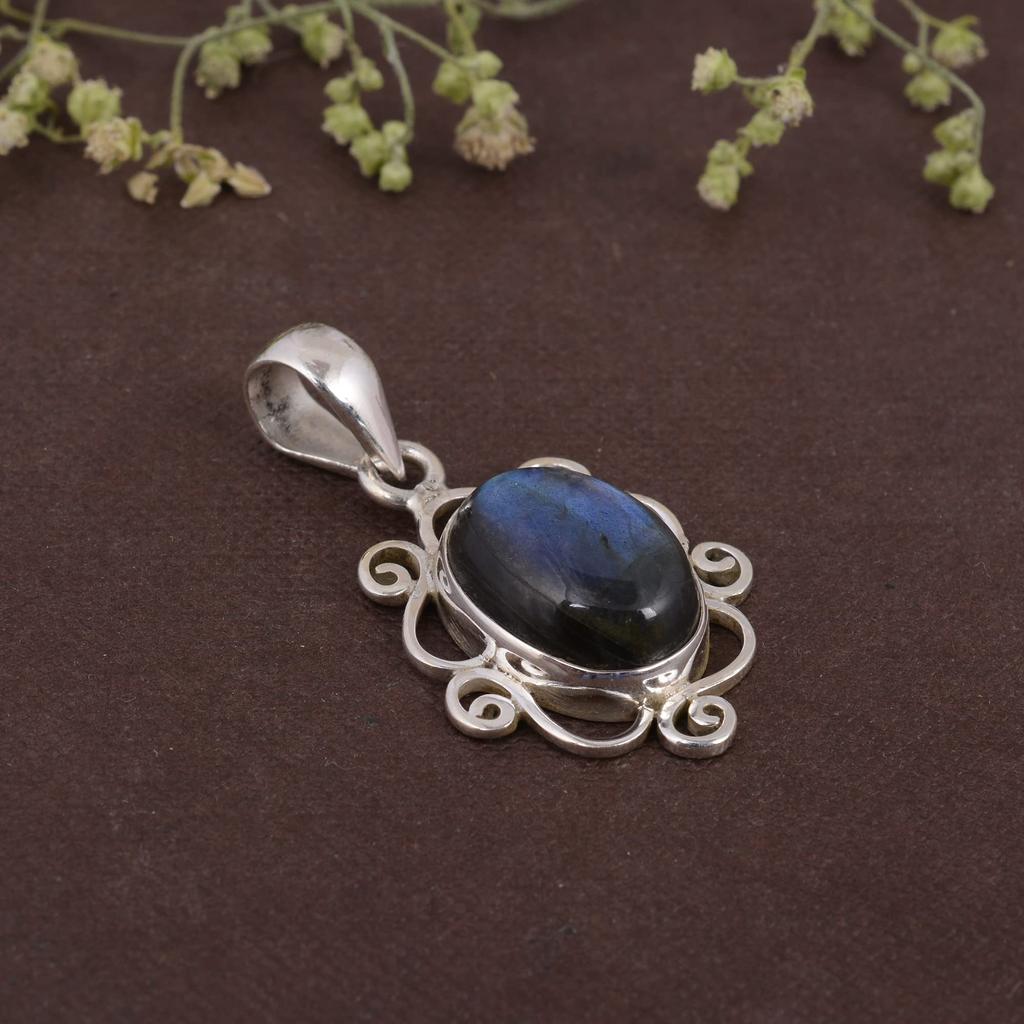 Labradorite Pendant Oval Cabochon Solid 925 Sterling Silver Gemstone Pendant Without Chain Jewelry For Women or Girls - 5.37 Gms