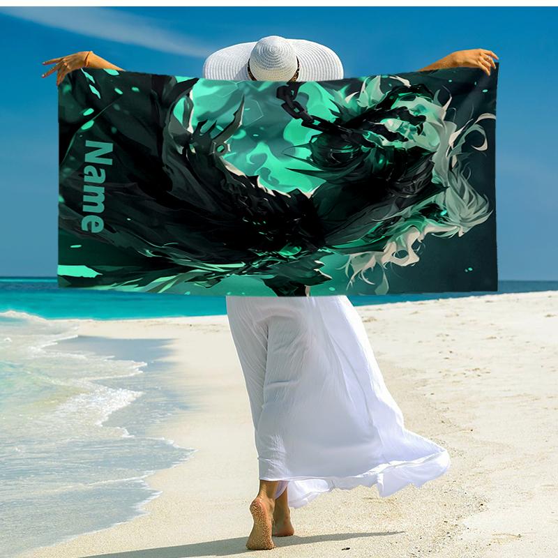 Custom Name Ultra-Soft Beach Towel with League of Legends Theme,Ideal for Pool - Camping, Diving - Perfect Travel Essential, Vibrant Beach Towel.