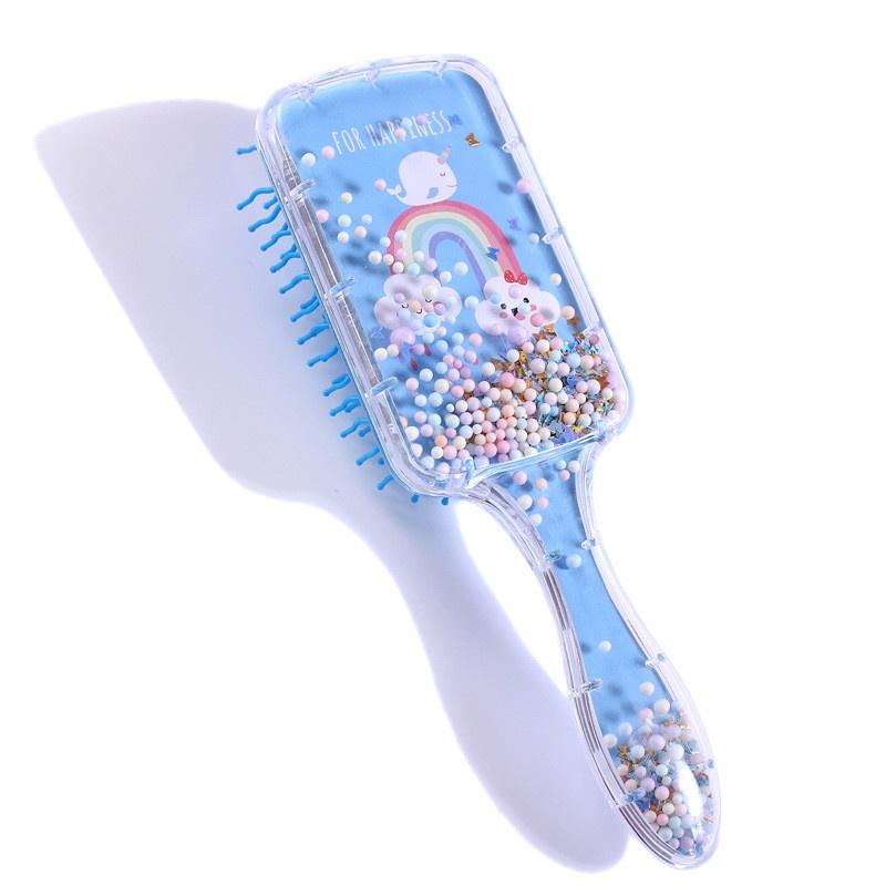 Children's Cartoon Unicorn Panda Rainbow Printing Airbag Foam Ball Transparent Hairdressing Plastic Comb Rainbow Comb