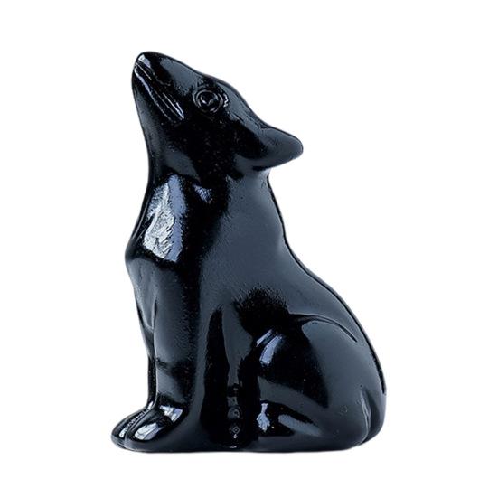 Статуэтка сидящего волка из натурального камня с положительной исцеляющей энергией, вырезанная вручную, цветная настольная статуэтка животного из искусственного кристалла