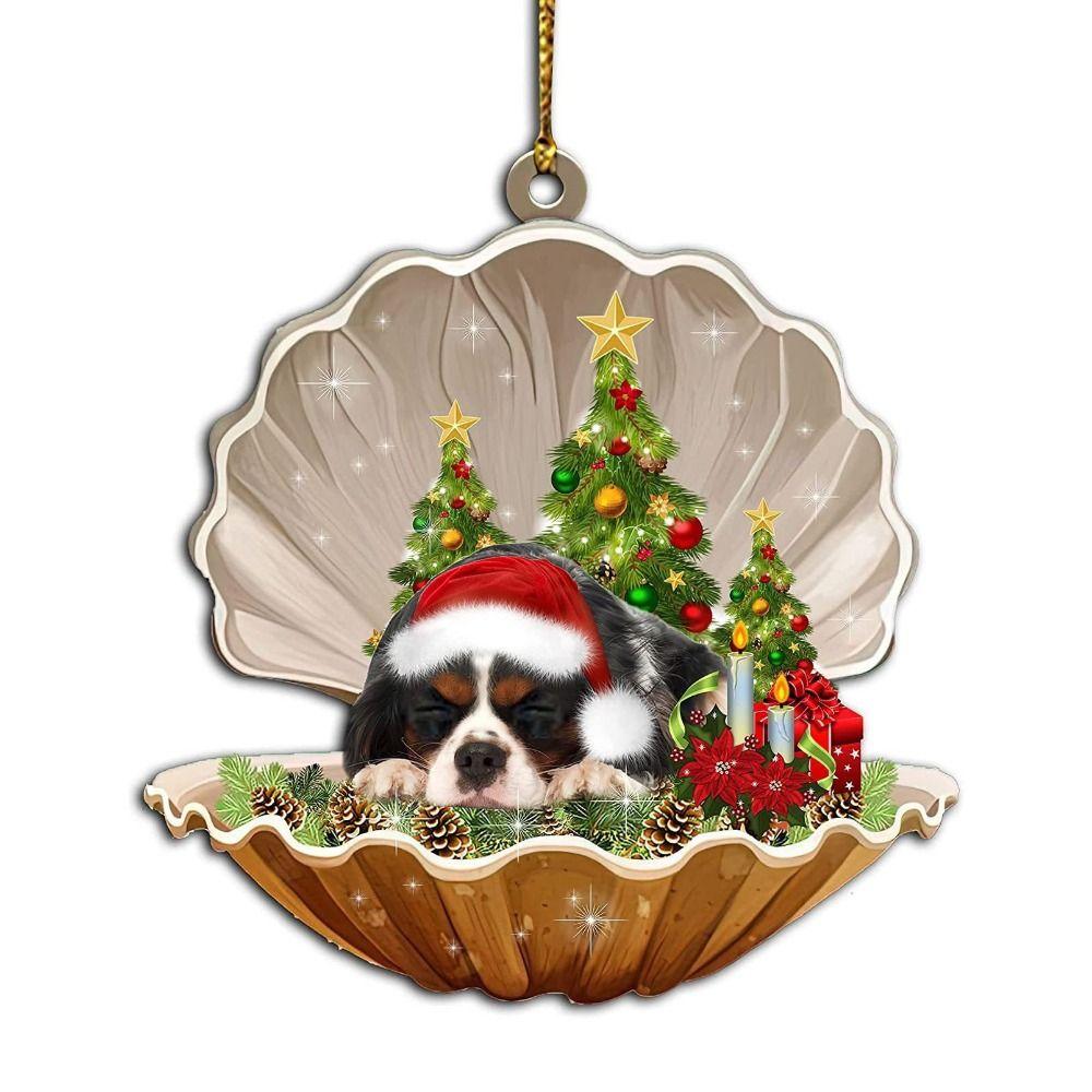 Decorative Shell Sleeping Dog Christmas Ornament 2D Xmas Dog Keychain Christmas