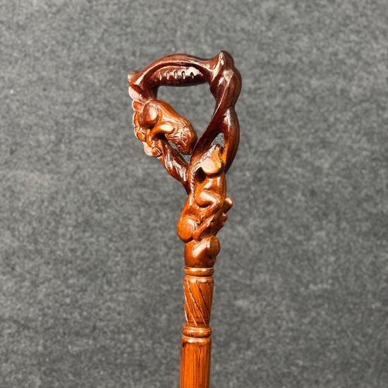 93.98 Cm Handcrafted Wooden Walking Stick Lion Hunting Gazelle Carving Stylish and Sturdy for Men, Women Best Gift for Him