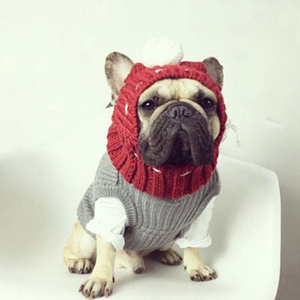 Шерстяная зимняя шапка для собак красного/зеленого/серого цвета, рождественские шапки для домашних животных, шапка для щенков с мячом для улицы