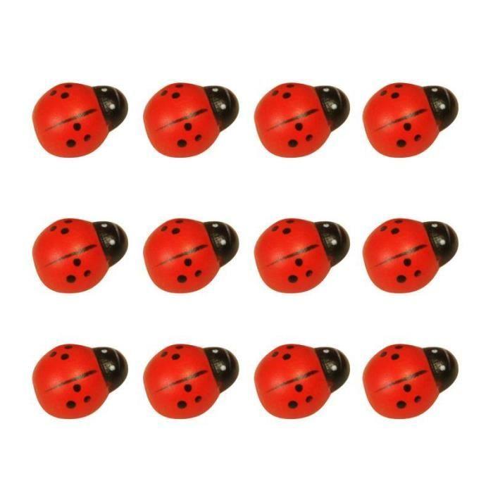 Decorative Accessories - PIWI'S WORLD - Set of 12 Painted Wooden Ladybugs - 3D - Red - 2 Cm X 1 Cm