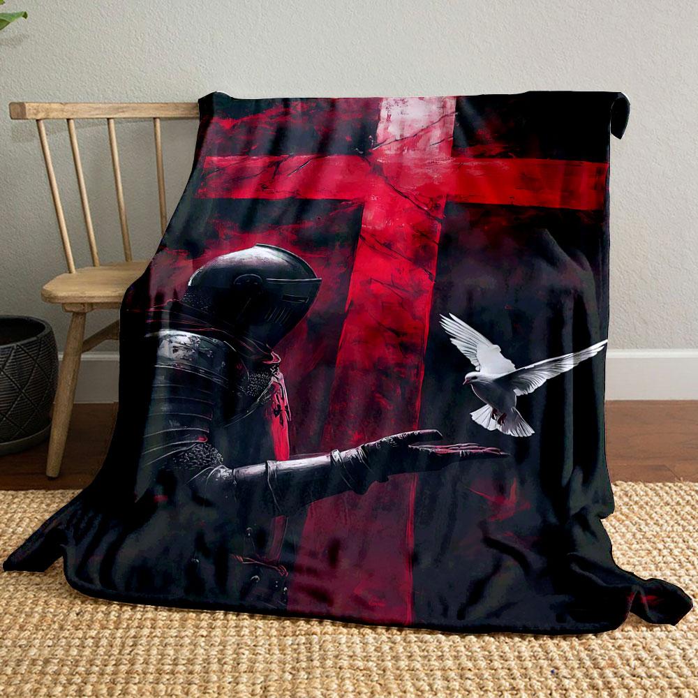 Crusader Dove Red Cross Printed Blanket for Living Room Bed Couch lunch break Soft Cozy Blanket for Friend's festival Gift