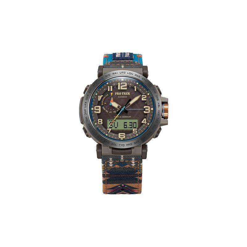 CASIO PRO TREK series-PRG PRO TREK Pendleton co-branded model 100 meters waterproof Solar Quartz Fabric strap Unisex model Black dial PRG-601PE-5DR