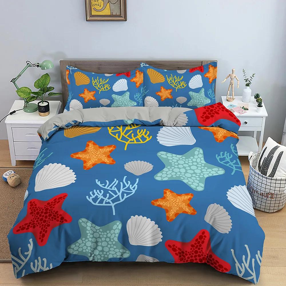 Комплект постельного белья Ocean King Queen Sea Marine Twin Комплект постельного белья с изображением подводного животного, мультяшного осьминога, дельфина, полиэстера, пододеяльника