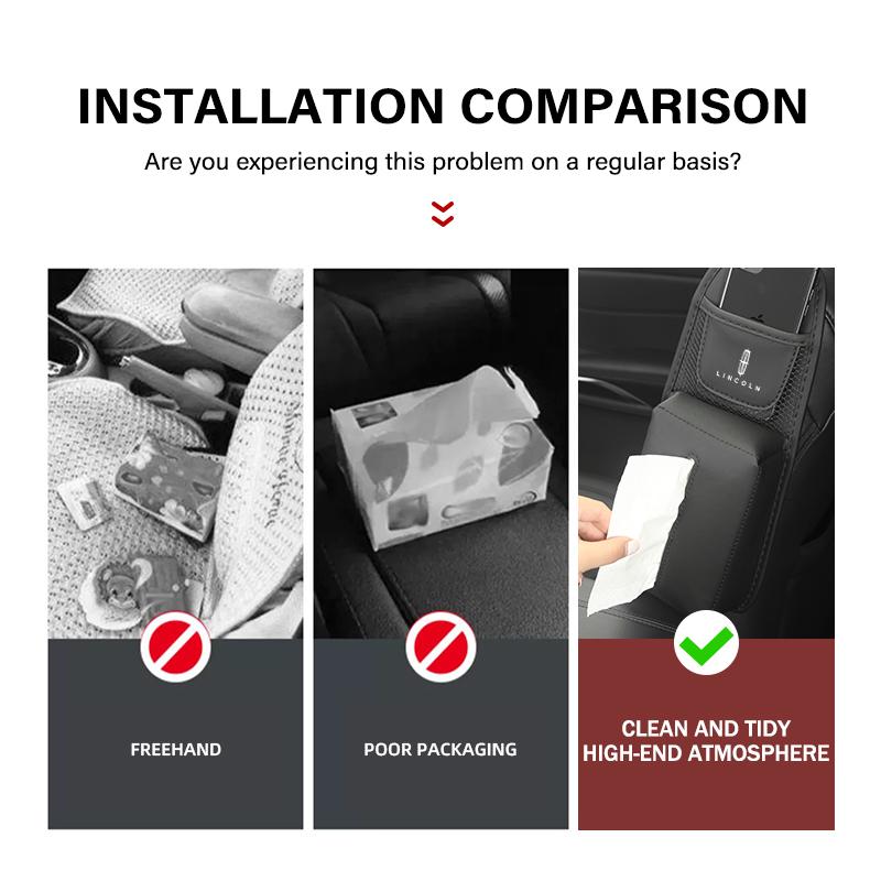 Leather Car Seat Side Hanging Tissue Bag Storage Organizer For Lincoln Navigator Continental Corsair MKC Nautilus Voyagerrftgy5