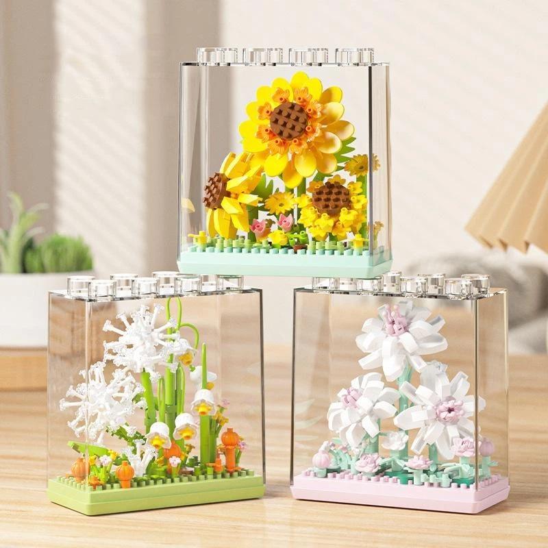 Bouquet Sunflower Potted Plant Micro Building Eternal Flower Model Diy Home Desk Decoration Brick Toys Gift