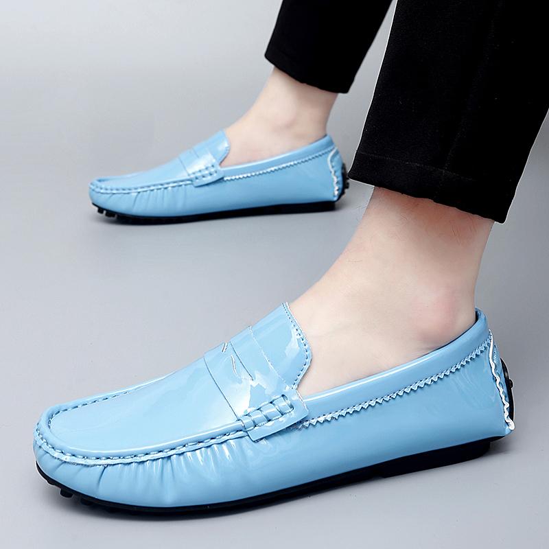 FashionGlossy Loafers Men Luxury Brand Moccasins Shoes Men Leather Loafers Shoes Slip On Non-slip Driving Loafers for Men Big Size38-48