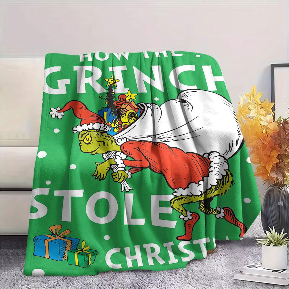 Christmas Grinch Cartoon printing Flannel Blanket Bedroom Sofa Camping Warm blanket Gifts for family and friends-MJ013