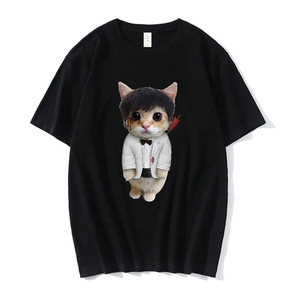 El Gato Meme Sad Crying Cat Munchkin Kitty Meme Модная футболка с рисунком Модные футболки с короткими рукавами Унисекс Негабаритная уличная одежда