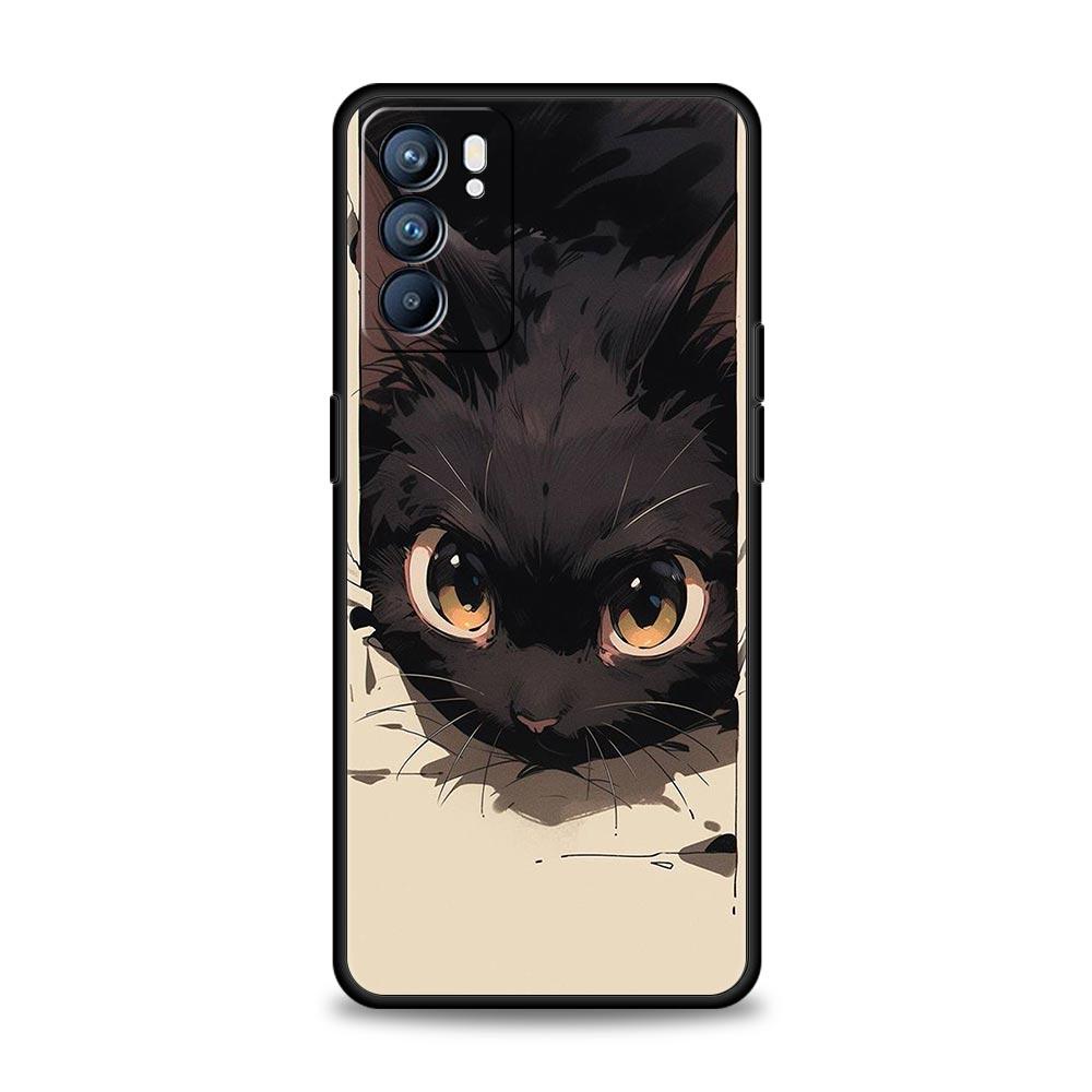 Чехол для Oppo A54 A53 A52 A9 A15 A95 A17 A16 A76 A74 Find X6 X5 Reno8 Reno7 Reno6 Pro 5G Обложка мультяшный милый кот Арт мода