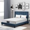 Lit - 140x200 cm - Tête de lit rembourrée - Bleu en lin - Matelas à ressorts inclus