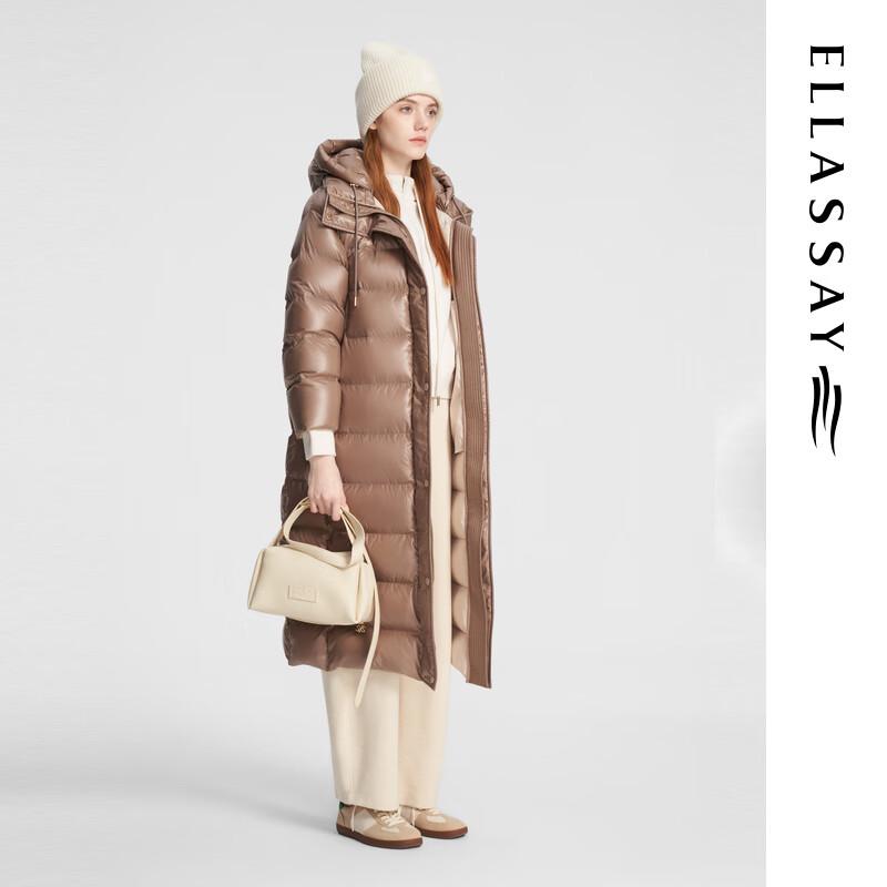 ELLASSAY Женский блестящий длинный пуховик с капюшоном