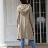 Женский свободный вязаный кардиган средней длины с капюшоном, пальто с косами