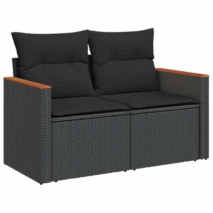 VidaXL Canapé de Jardin avec Coussins 2 Places, Siège avec Accoudoirs, Transat avec Dossier, Meuble de Terrasse Patio, Noir 365977