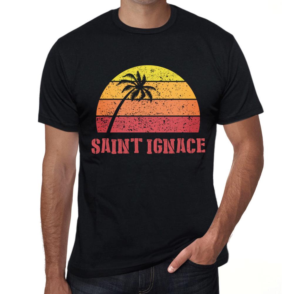 Men’s Vintage Tee Shirt Graphic T Shirt Saint Ignace Sunset Deep Black
