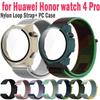 Nylon Loop Strap + Case for Honor Watch 4 Pro Adjustable Bracelet Tempered Glass Bumper for Honor Watch 4 Pro Protective Cover