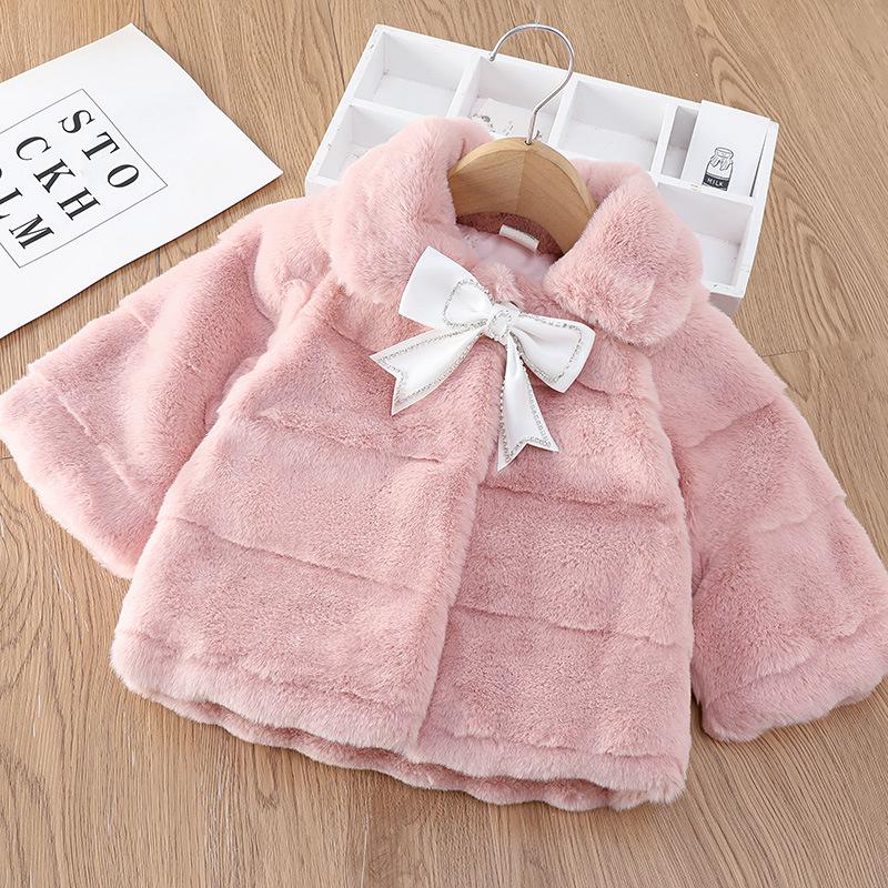 Girls' New Winter Faux Rex Rabbit Fur Coat