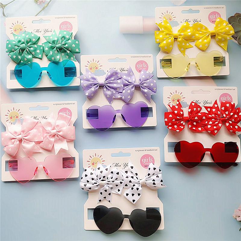 3 Pcs/Pack Cute Solid Dot Hairclips Kids Colorful Sun Glasses Girls Boutique Bowknot Hair Clips Children Hair Accessories