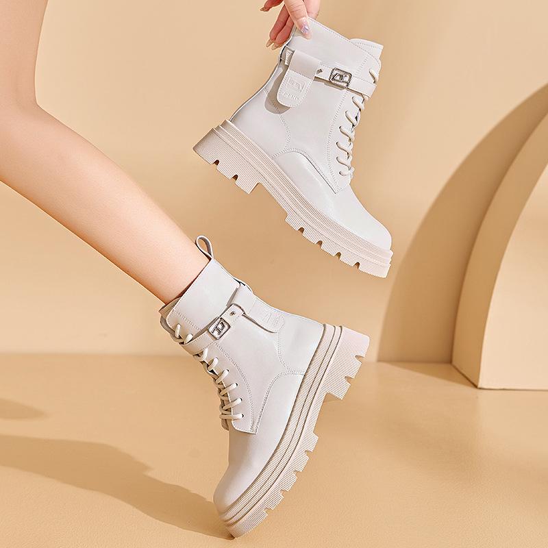 Новые женские белые ботильоны из искусственной кожи, армейские ботинки на толстой подошве со шнуровкой, женские осенне-зимние туфли на платформе, резиновые ковбойские сапоги