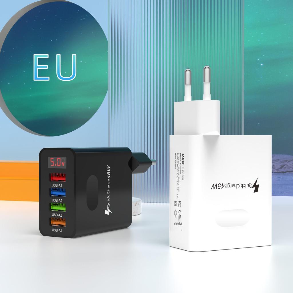 Многопортовое USB-зарядное устройство 45 Вт с цифровым дисплеем - 3,1 А, штекер EU/US/UK
